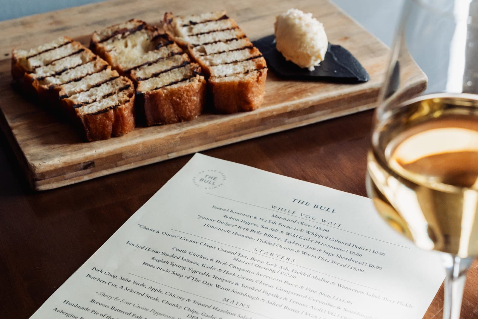 A menu at The Bull on the Green